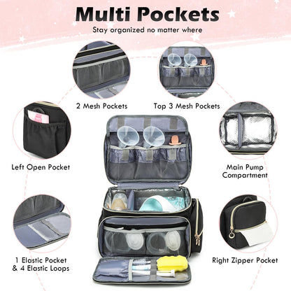 SLINRKE portable storage carrier showing the lower insulated cooler layer with breast milk storage bottles.