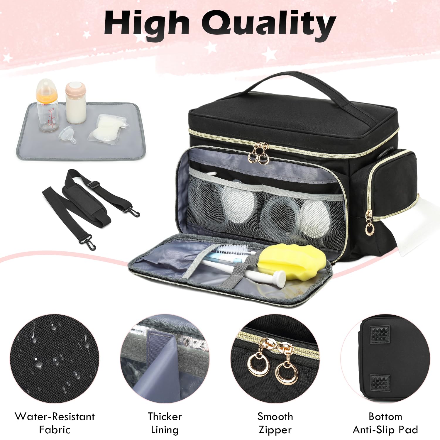 SLINRKE multi-functional backpack rear view illustrating the adjustable shoulder straps and luggage handle sleeve.