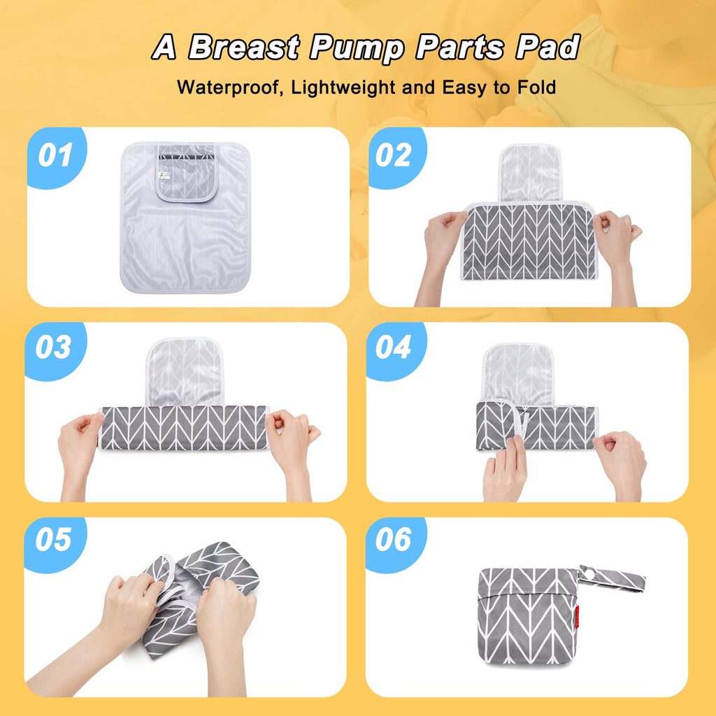 Damero gray arrow travel bag hanging from a stroller handle