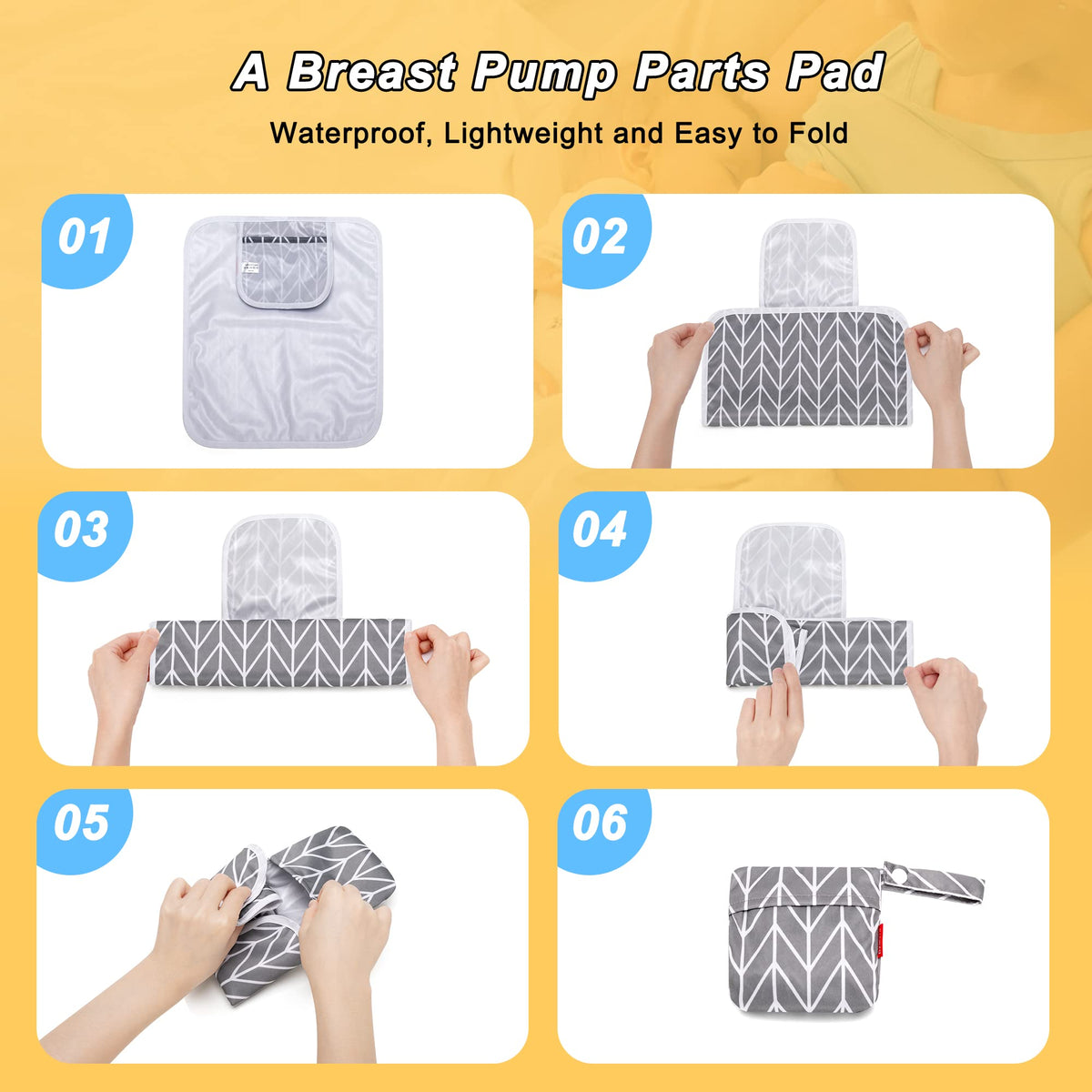 Damero gray arrow travel bag hanging from a stroller handle