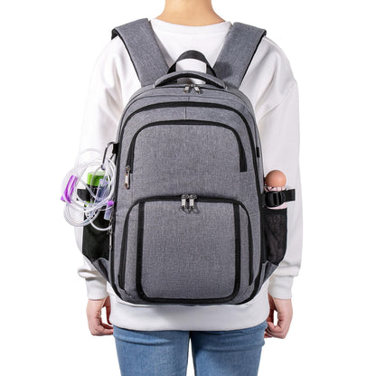 Meesyn grey medical accessories bag illustrating the dedicated pump placement slot.