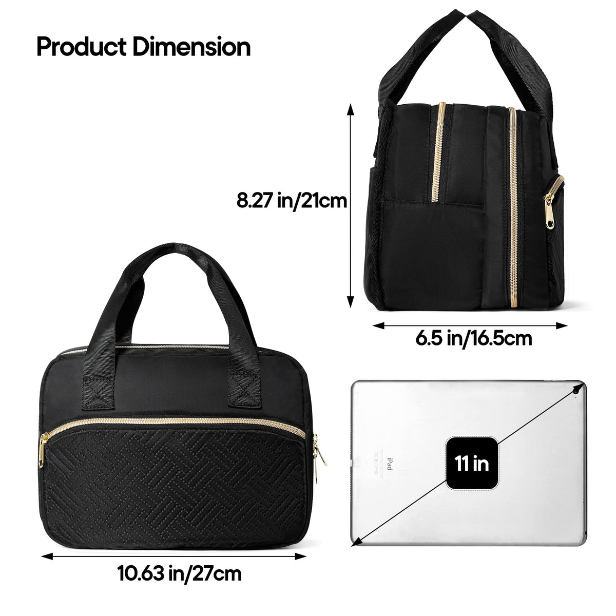 Fasrom compact breast pump carrier side angle highlighting the durable water resistant nylon construction.