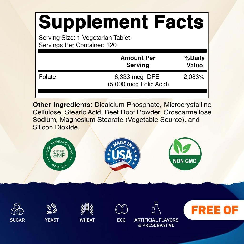 Vitamatic high potency Vitamin B9 dietary supplement bottle label ingredients list