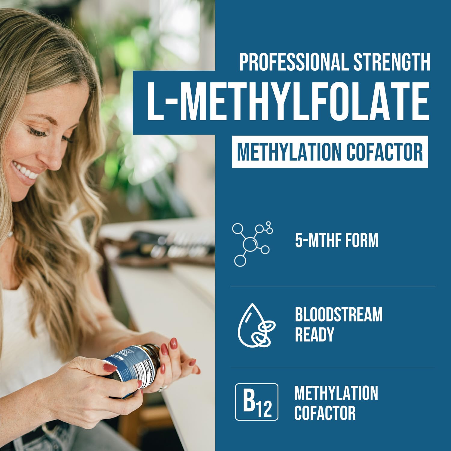 Triquetra Health L-Methylfolate supplement facts panel depicting active ingredients and 60 capsules count