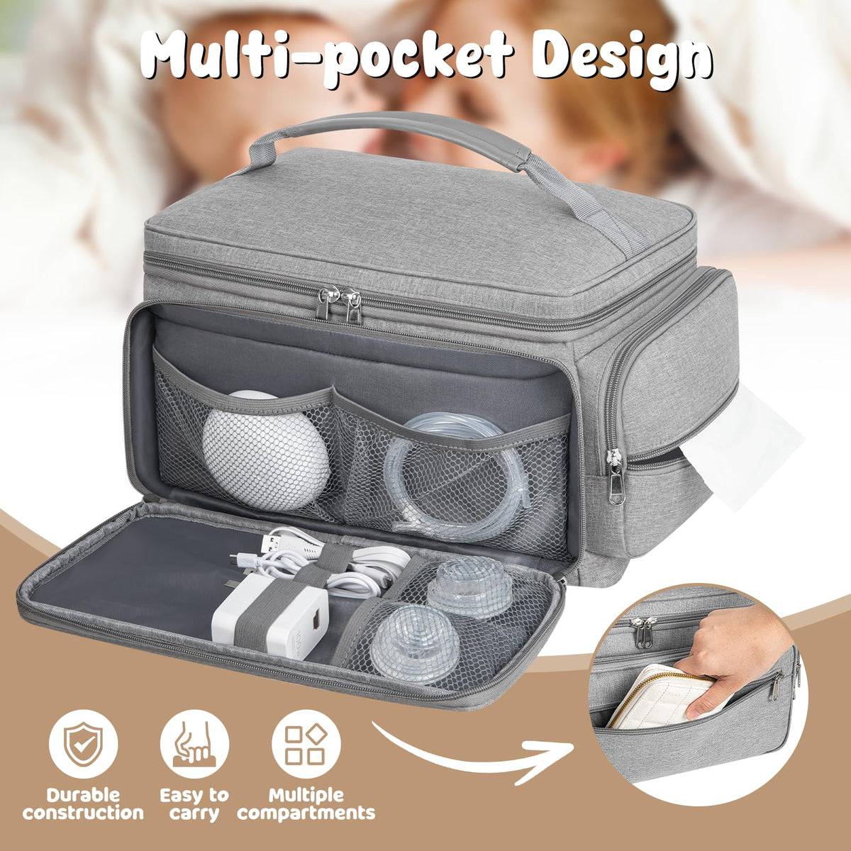 OCKLILY diaper tote organizer with included waterproof changing mat unrolled