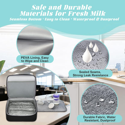 Wurzfolk insulated milk cooler bag bottom section filled with baby bottles and ice packs