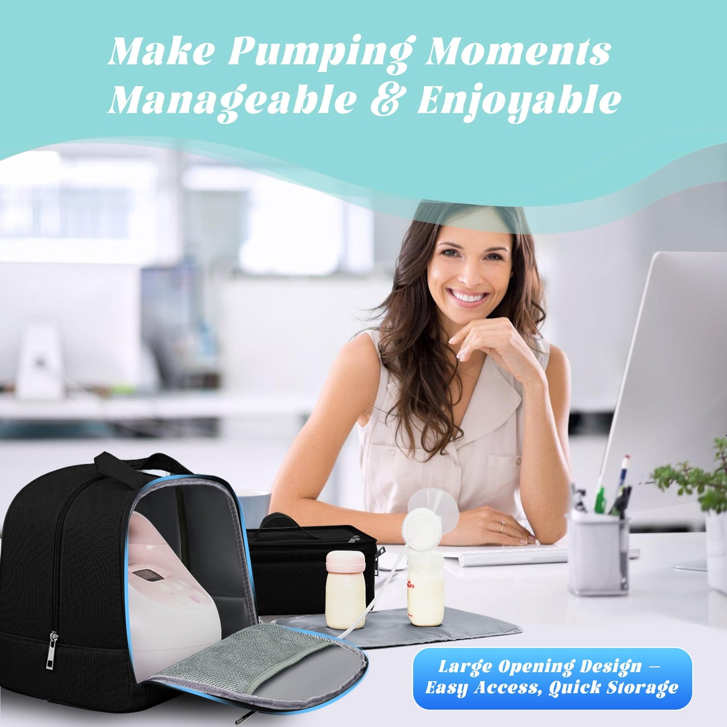 Wurzfolk breast pump tote backpack featuring ten reusable gel ice packs laid out