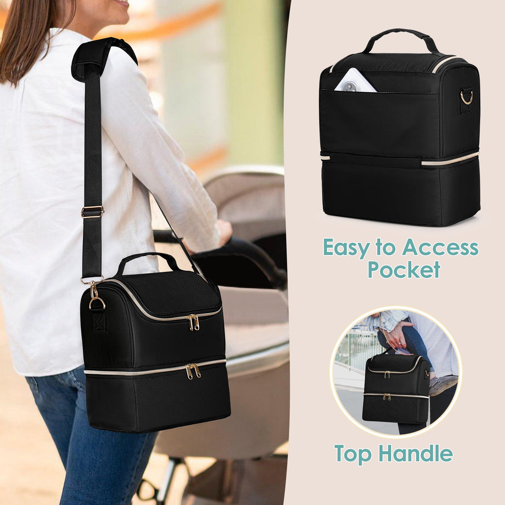 Fasrom insulated breast pump tote bag with included waterproof changing mat