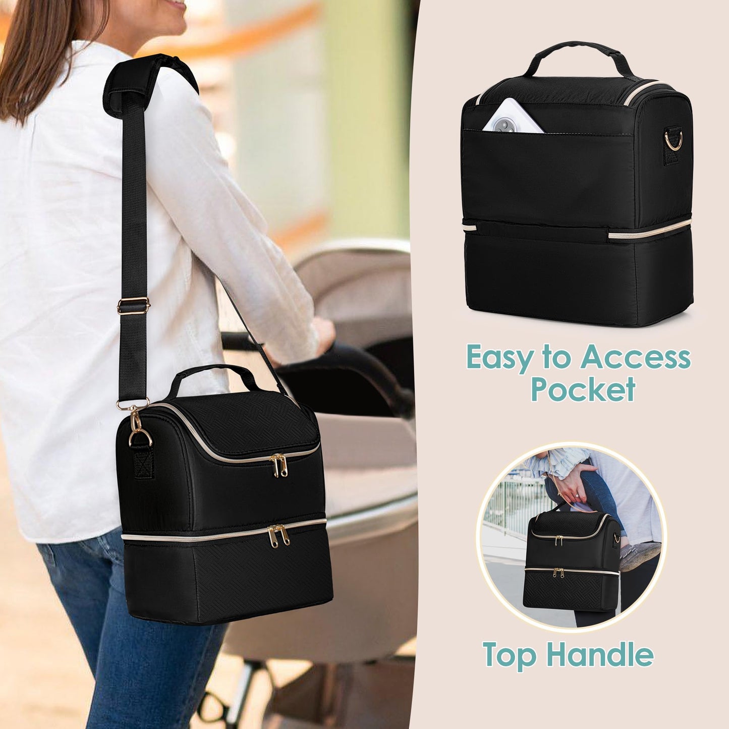 Fasrom insulated breast pump tote bag with included waterproof changing mat
