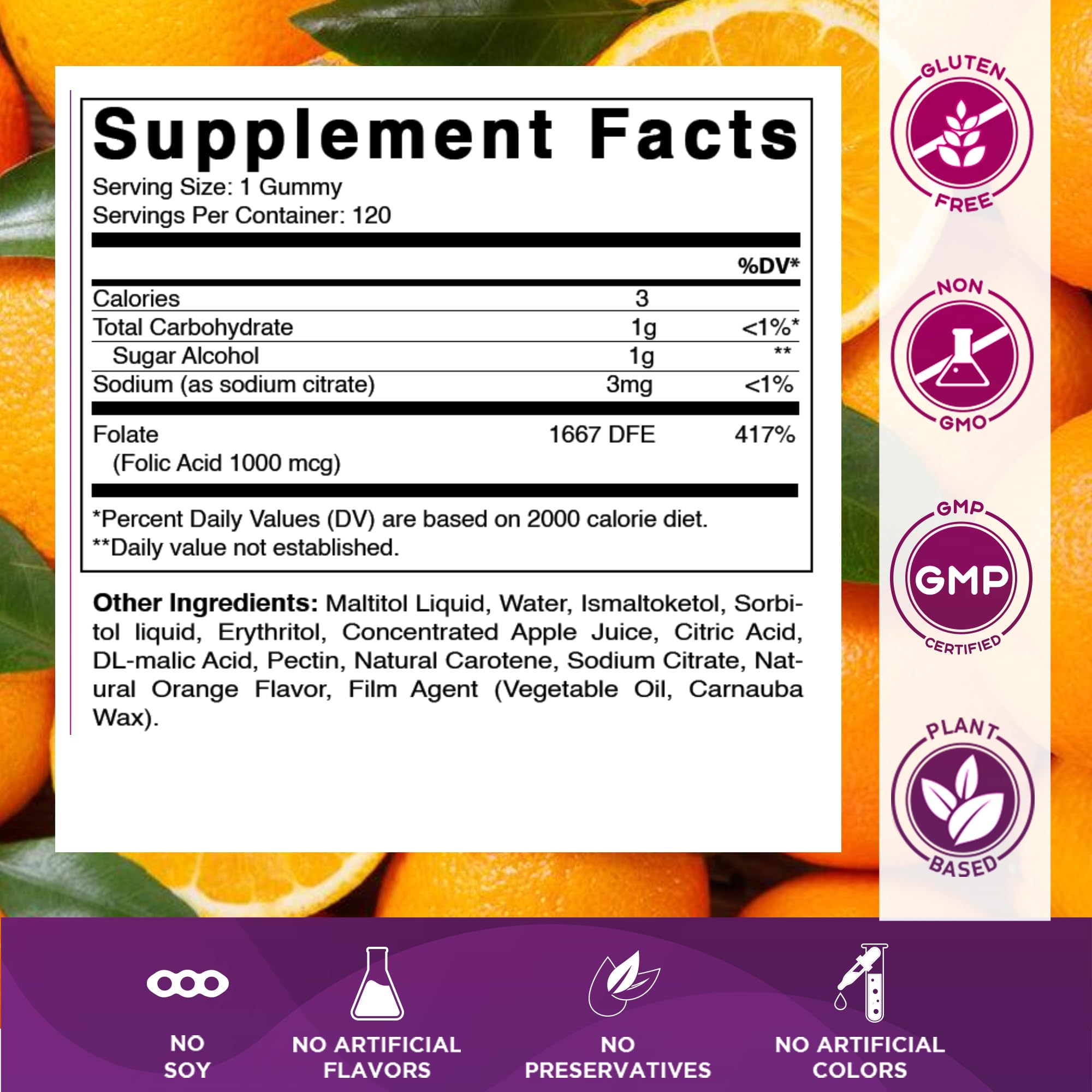 Vitamatic prenatal Vitamin B9 sugar free supplement label details
