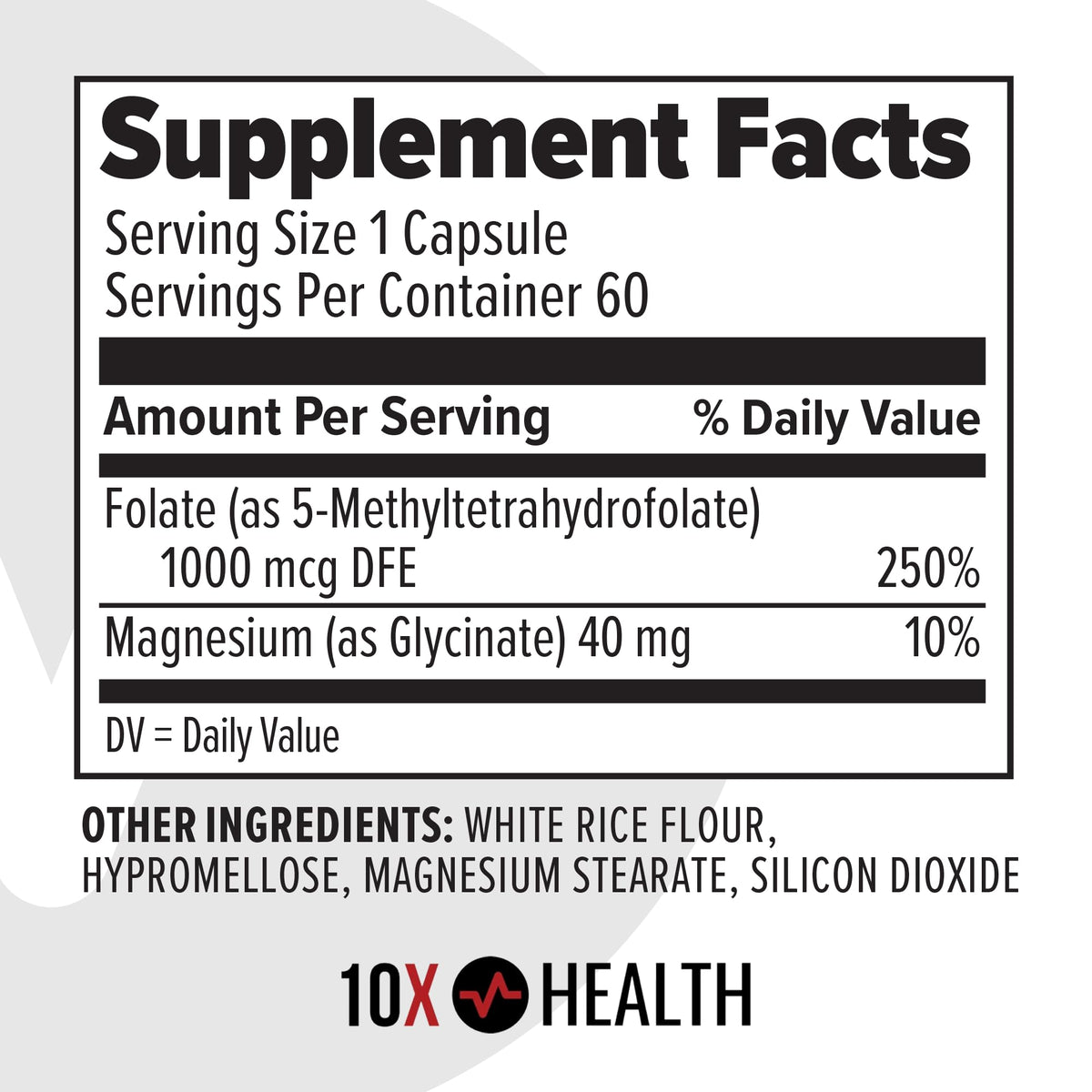 10X Health System MTHFR gene support formula packaging angle