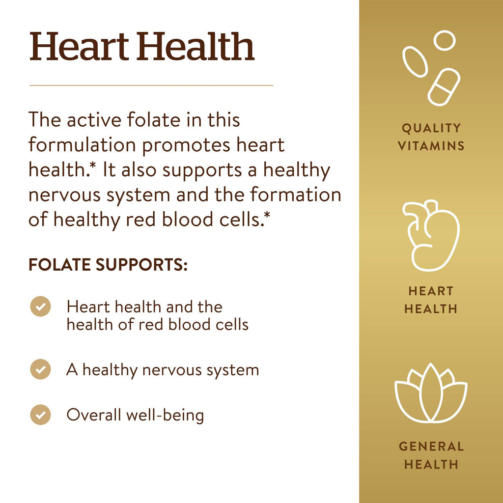 Solgar active folate dietary supplement showing product directions and safety warning label