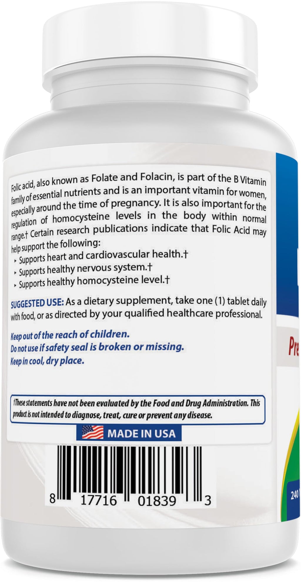 Best Naturals Folic Acid 240 tablets premium heart health supplement bottle