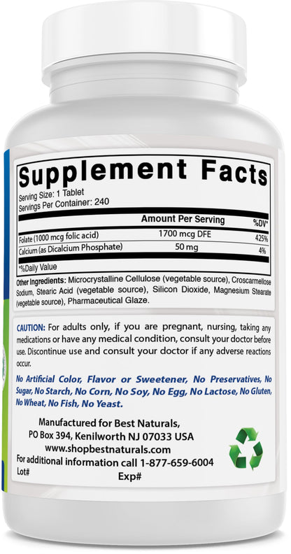 Best Naturals Vitamin B9 high potency tablets packaging details