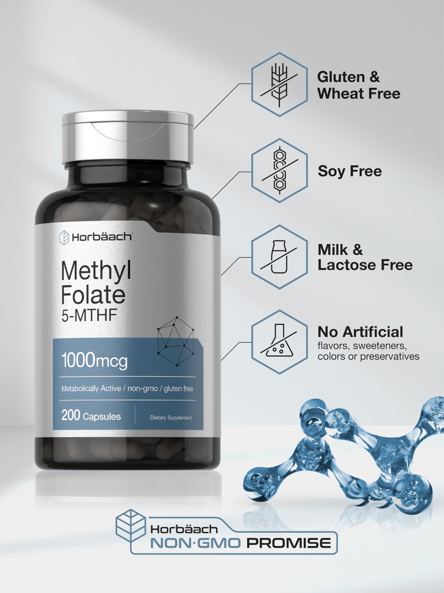 Non-GMO gluten free Horbaach methyl folate capsules for cardiovascular wellness
