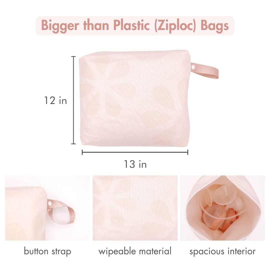 Water resistant reusable baby pump parts storage bag standing upright