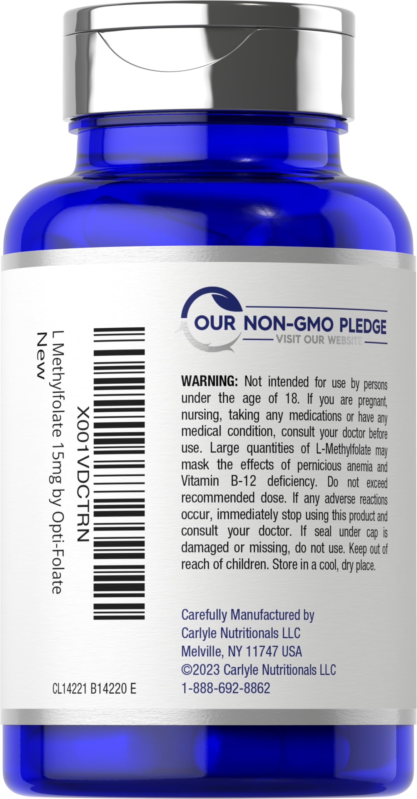 Carlyle maximum potency L-Methylfolate B vitamin capsules for nervous system health