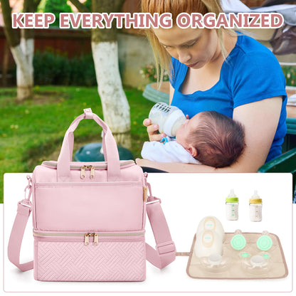 Back perspective of the Fasrom breast pump travel case demonstrating the sleek compact profile for commuting