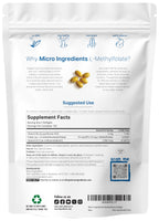 Micro Ingredients methylated B-complex supplement bottle showing 5-MTHF folate and coconut oil infusion