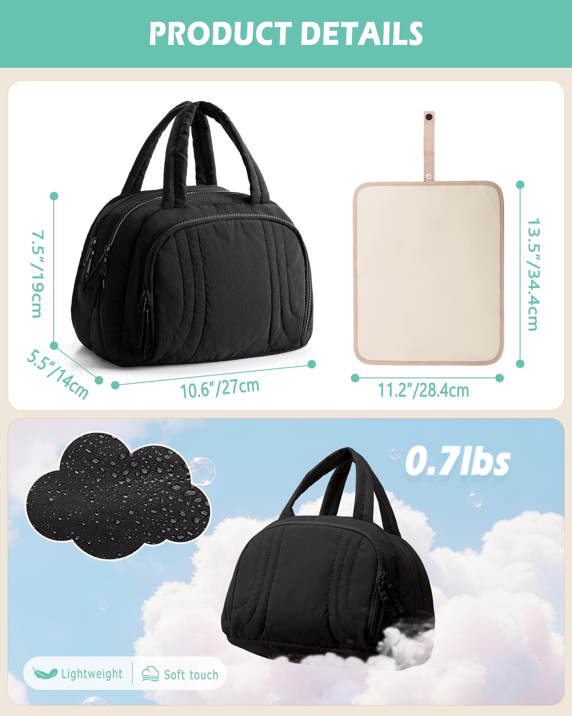 Jaffzora black diaper pump bag with detachable crossbody shoulder strap attached.