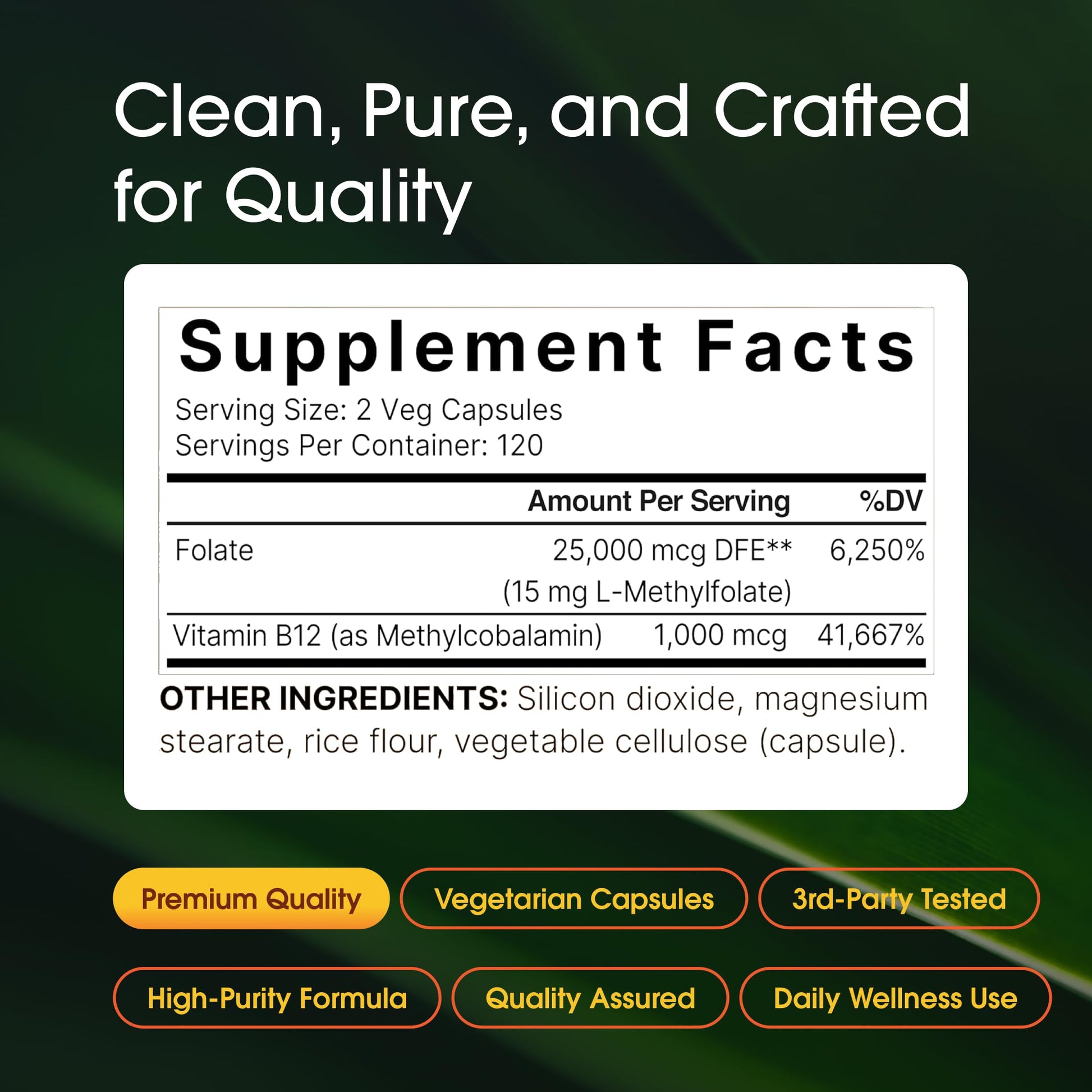 NatureBell Vitamin B12 and Methyl Folate vegetarian capsules displayed next to the product packaging