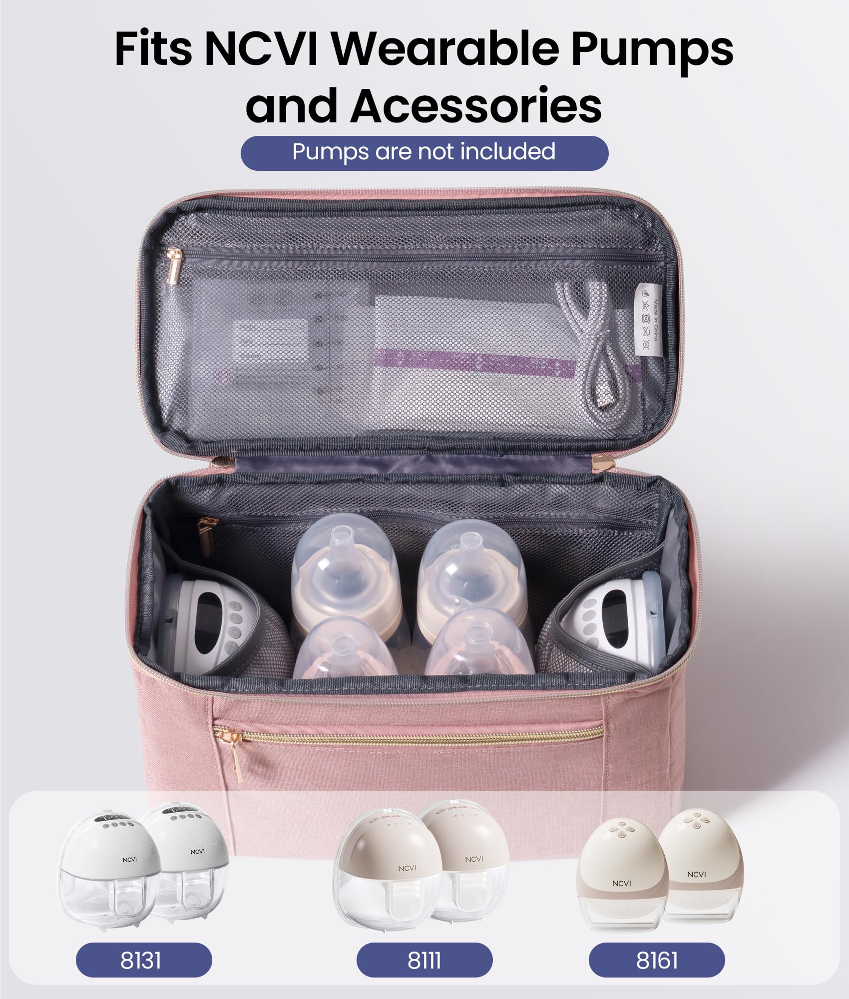NCVI portable pump travel bag with durable top handle close up.