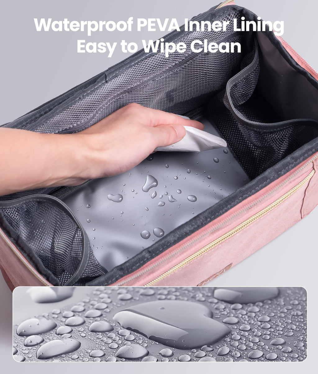 NCVI pink breast pump storage organizer with premium three layer fabric detail.