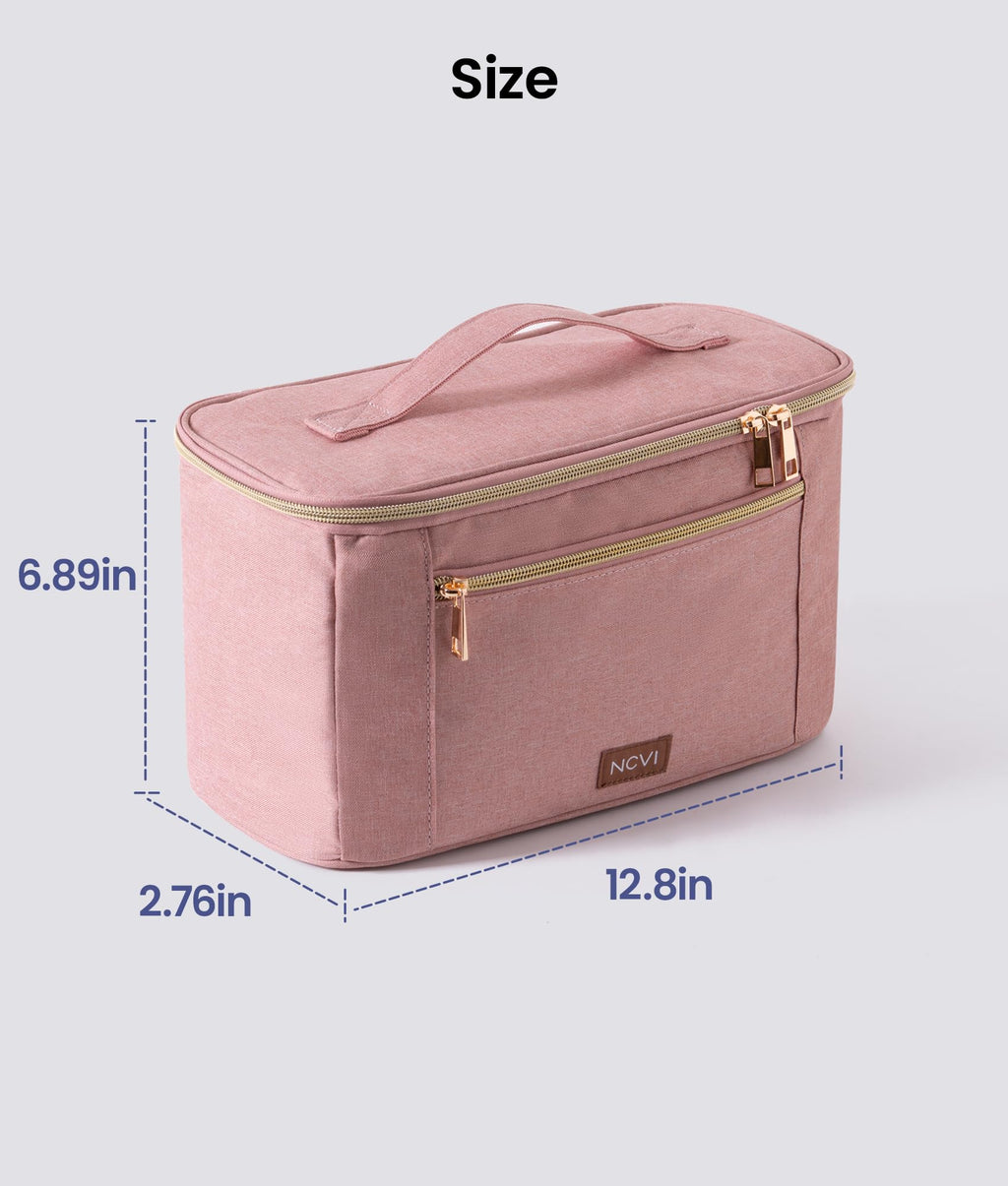 NCVI multi compartment nursing accessories storage bag shown from an overhead perspective.