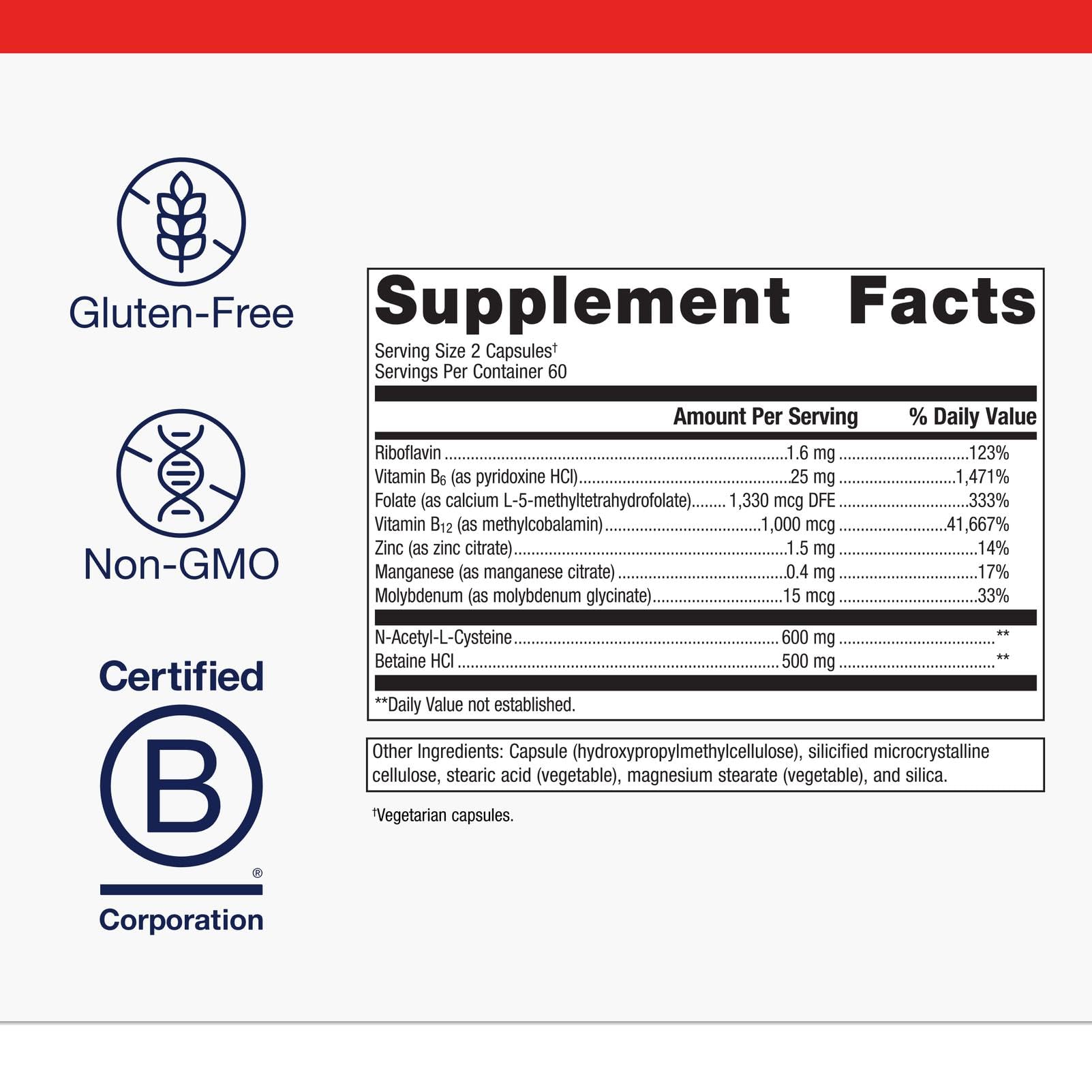 Metagenics MethylCare capsule side view displaying non-GMO and gluten-free labels