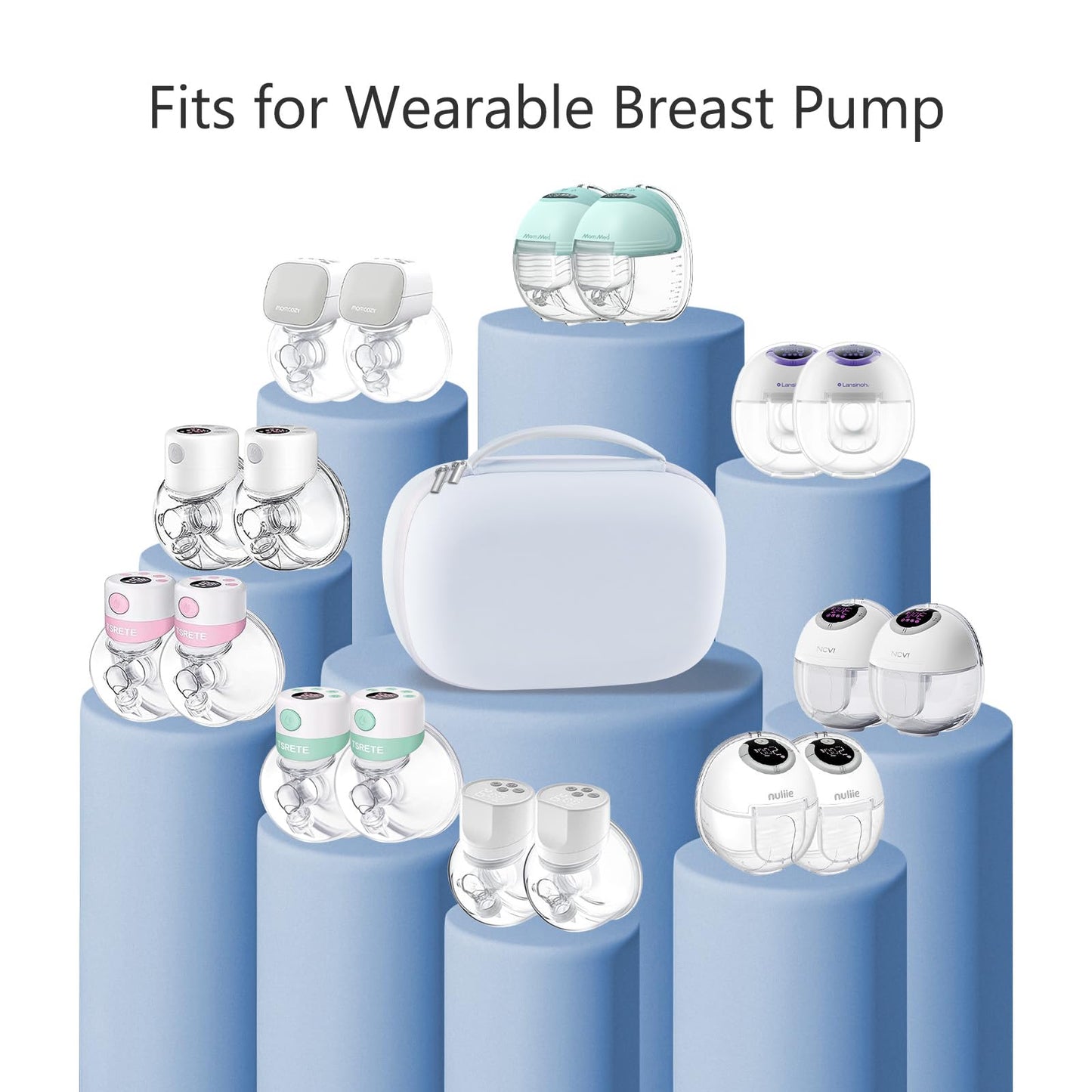 Gowing electric breast pump storage bag opened up displaying the custom molded dual pump tray layout.