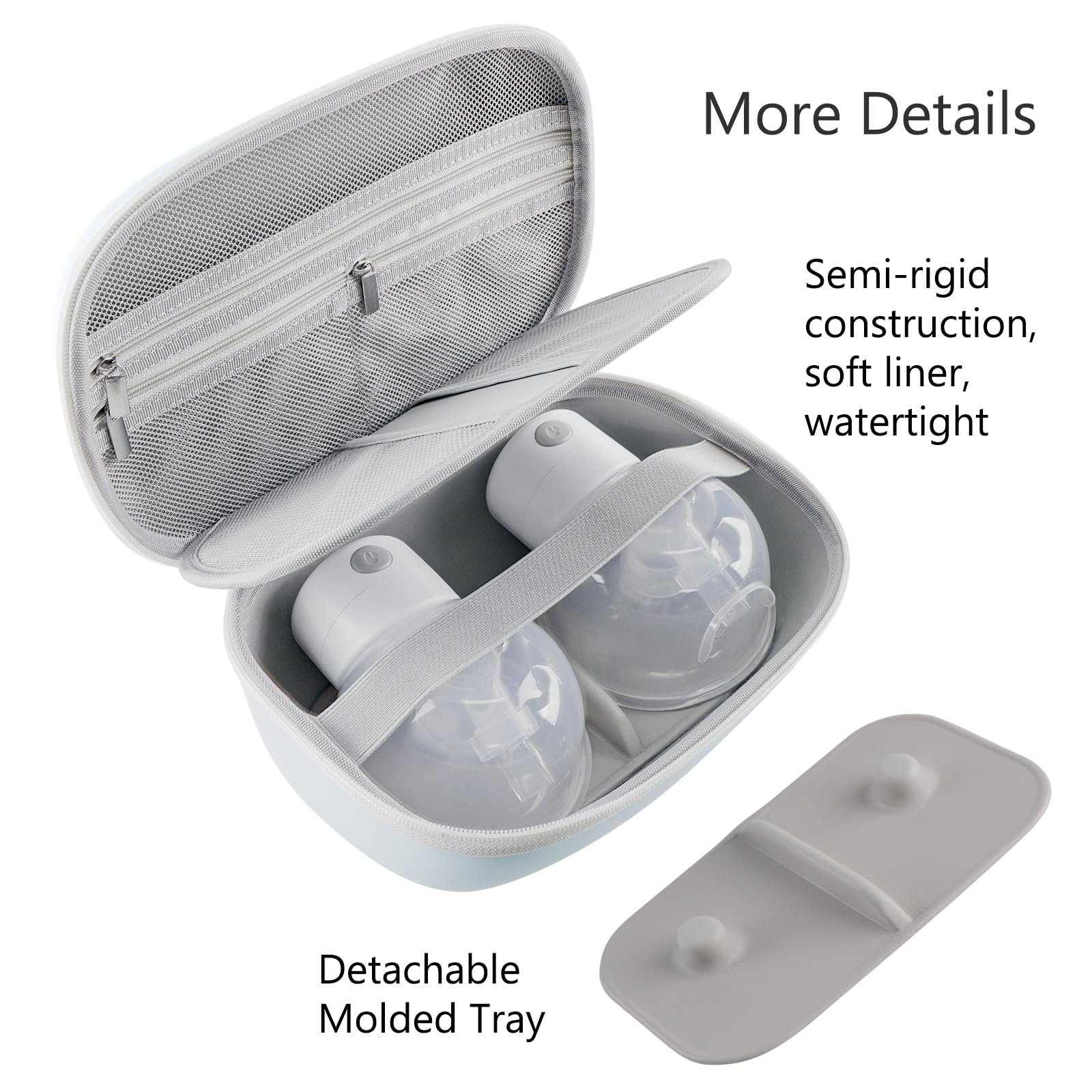Gowing portable pump travel organizer showcasing the spacious zippered mesh pocket filled with maternity wipes.