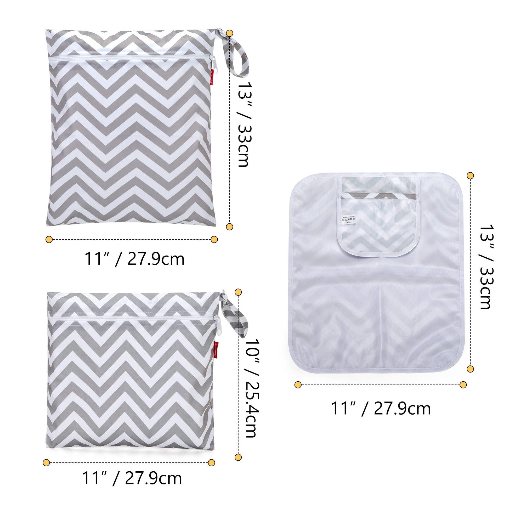 Folded compact waterproof mat next to the Damero travel diaper pouch