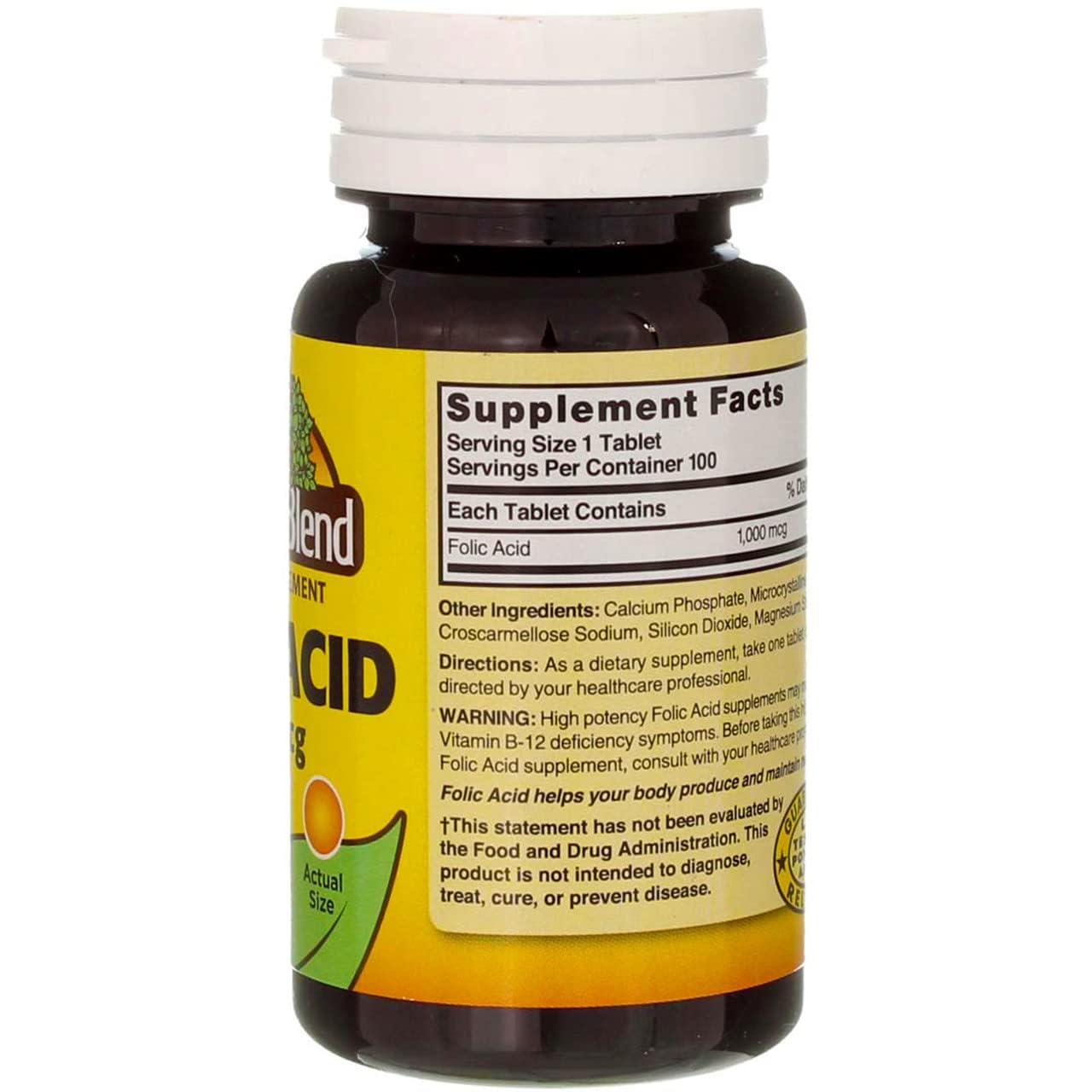 Nature's Blend Vitamin B9 1000mcg bottle showing authentic USA import labeling.