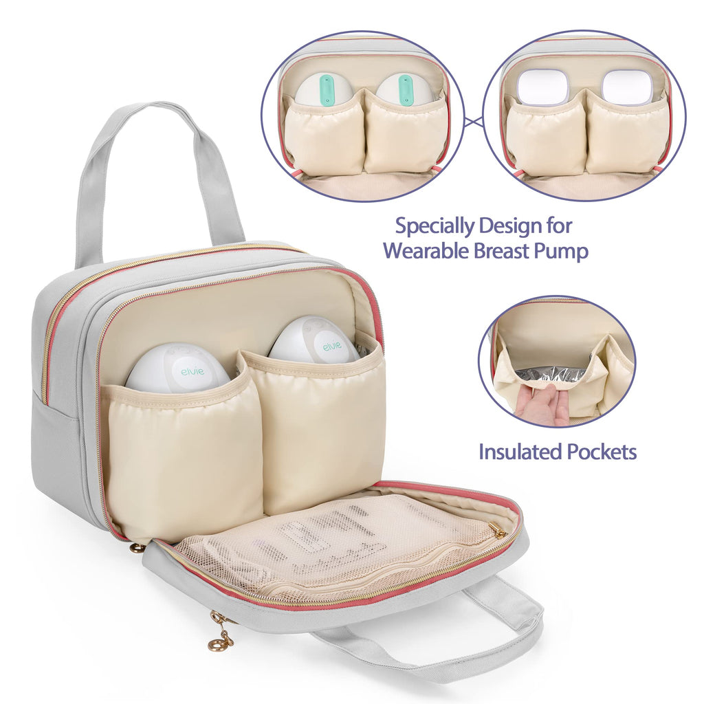 Insulated main compartment of the Damero carrying tote holding breast milk bottles