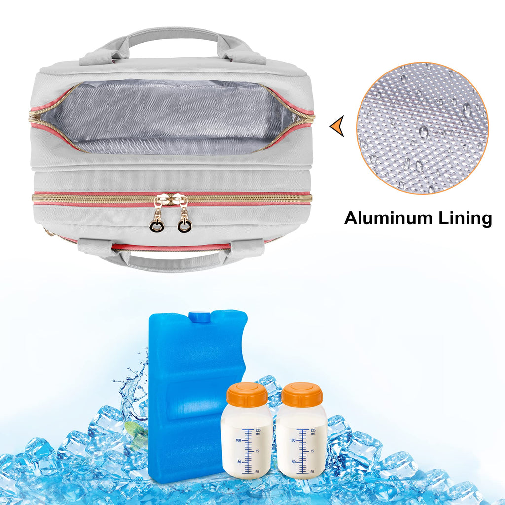 Front zipper pocket displaying padded elastic pouches for wearable pump security