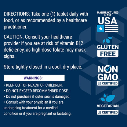 Life Extension Optimized Folate 30 vegetarian tablets packaging layout view
