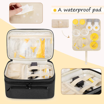 BAFASO breast pump case showing opened insulated bottom compartment with dividers