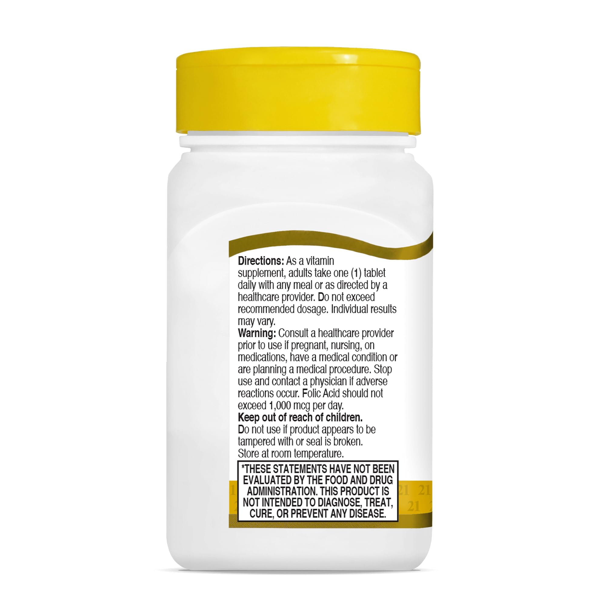 21st Century Folic Acid 400 Micrograms supplement label showing calcium ingredients