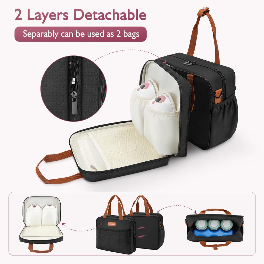 HavenMinds double layer breast pump bag separated into two independent carrying cases.