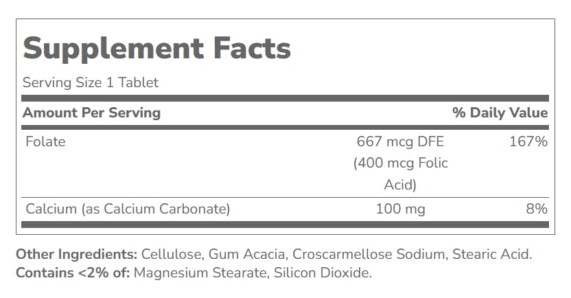 Gluten free non GMO vegan friendly folic acid tablets side profile