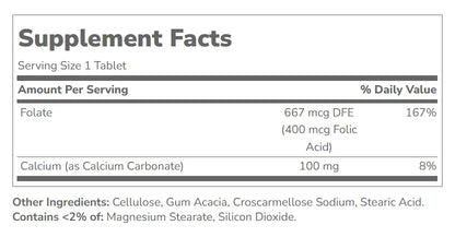 Gluten free non GMO vegan friendly folic acid tablets side profile