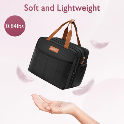 HavenMinds portable breastmilk cooler bag open compartment showing insulated PEVA lining with baby bottles.