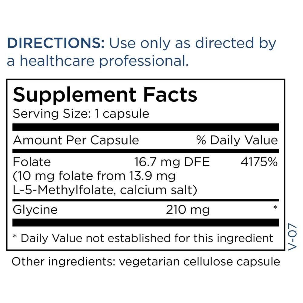 MethylPro 10mg professional strength 30 capsules supplement facts panel
