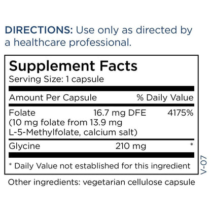 MethylPro 10mg professional strength 30 capsules supplement facts panel