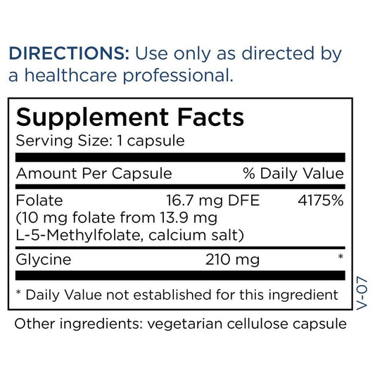 MethylPro 10mg professional strength 30 capsules supplement facts panel