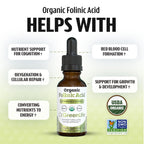 Organic liquid folate drops dropper mechanism for precise dosing