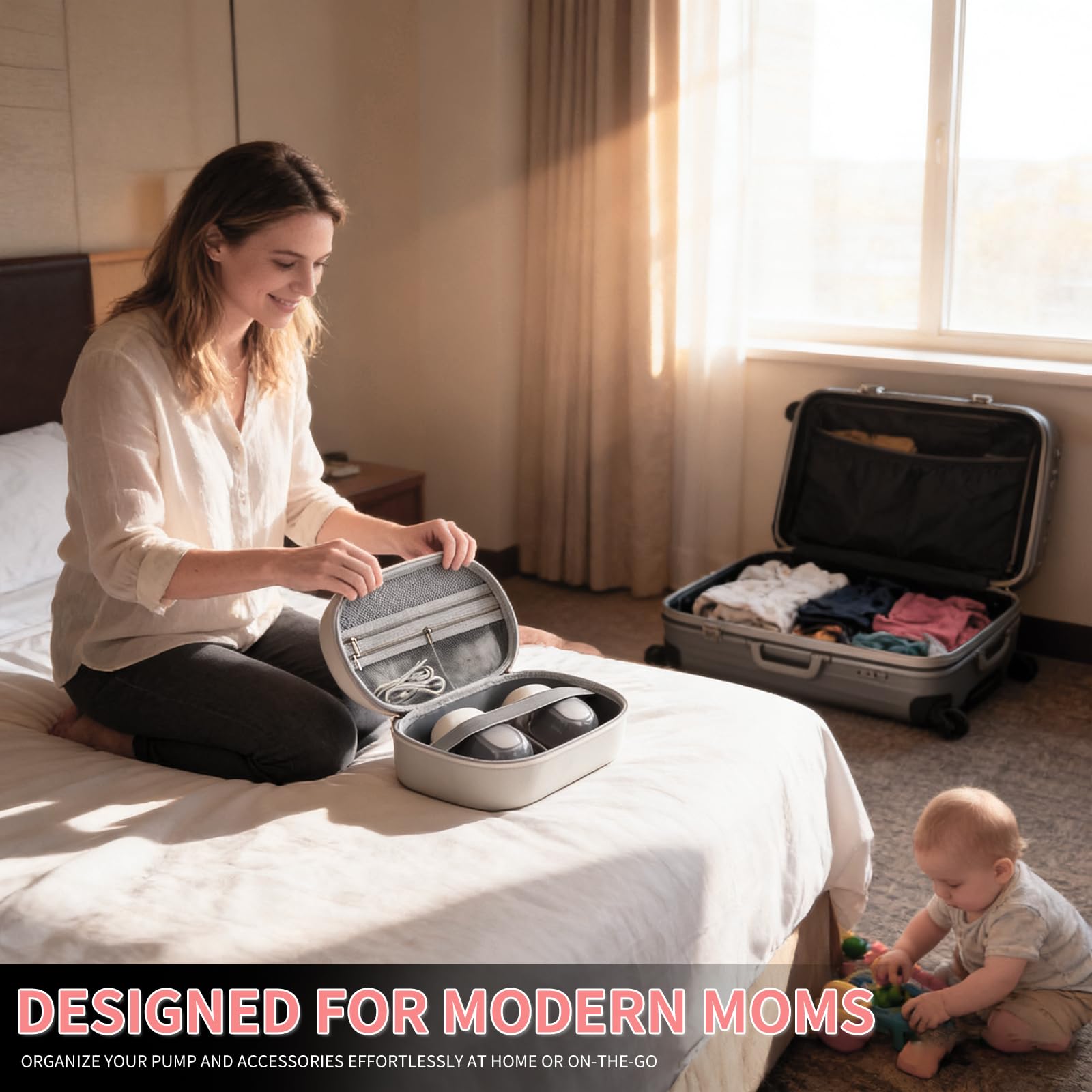 Damero wearable breast pump organizer showcasing the premium weatherproof outer fabric texture.