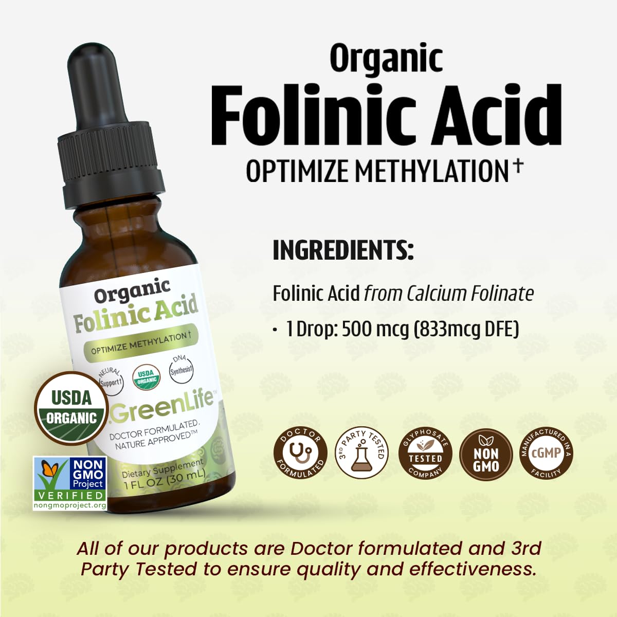 Dr Green Mom organic dietary supplement bottle packaging side panel