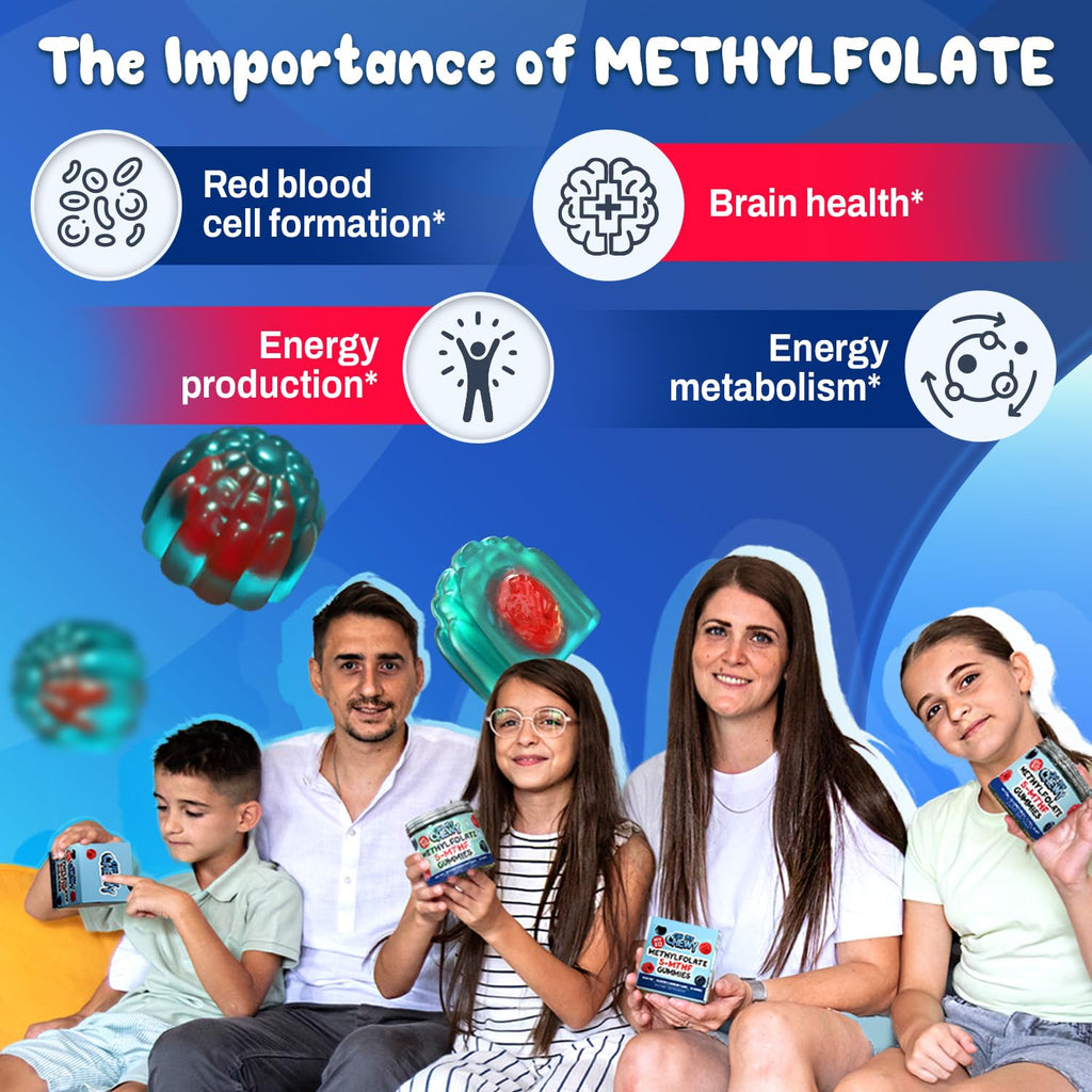 OH MY CHEWY MTHFR support vitamins nutrition facts label highlighting methylated B1 B6 and B12 cofactors