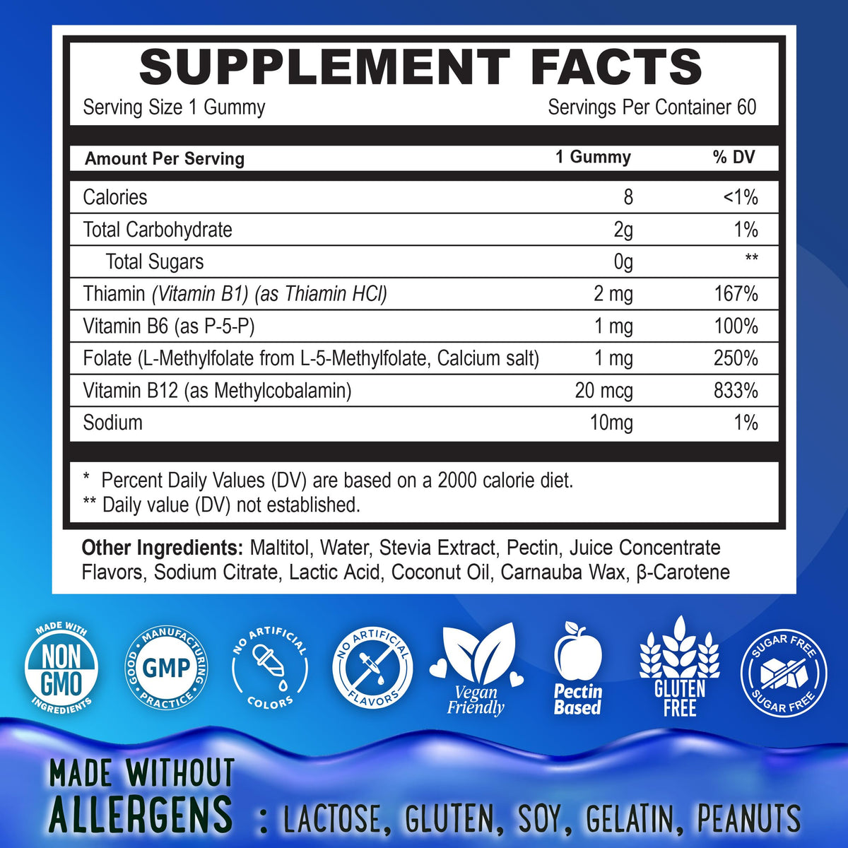 Vegan and gelatin free sugar free folate gummies by OH MY CHEWY for family daily wellness support